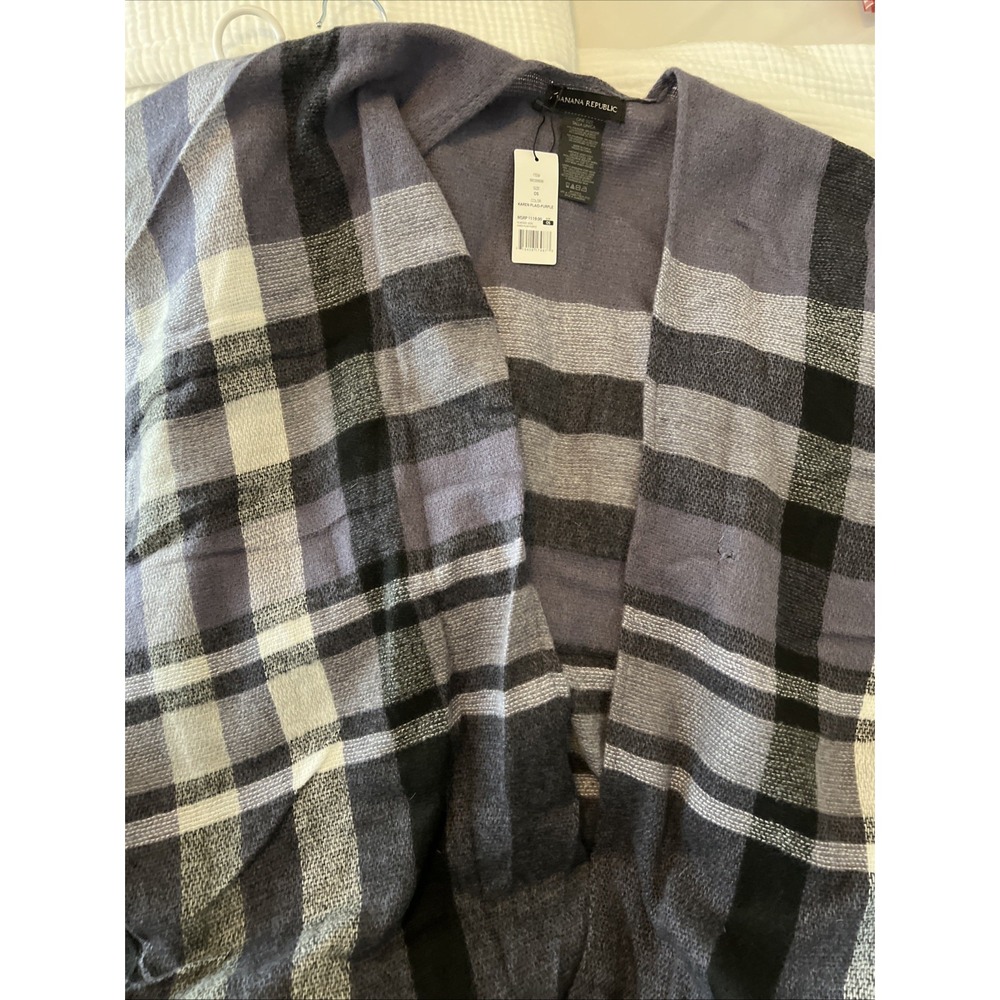 Banana Republic Cashmere Blend Wrap Poncho Shawl Plaid Purple Black